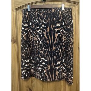 Talbots Woman 12W Animal Print Skirt Brown Black Lined Stretch Knee‎ Length